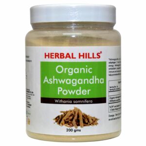 Herbal Hills Organic Ashwagandha Powder - 200 gm - Ayurvedic Support for Stress Relief, Mental Calmness & Anxiety Issues | Support Strength & Energy