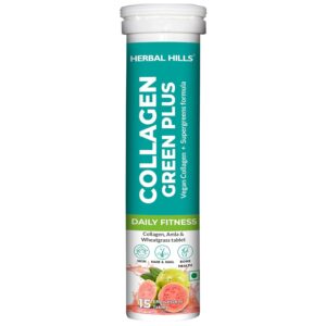 Herbal Hills Collagen Supplement with Amla & Wheatgrass – Green Plus | 15 Tablets | Supports Healthy Skin, Hair, Nails & Joints