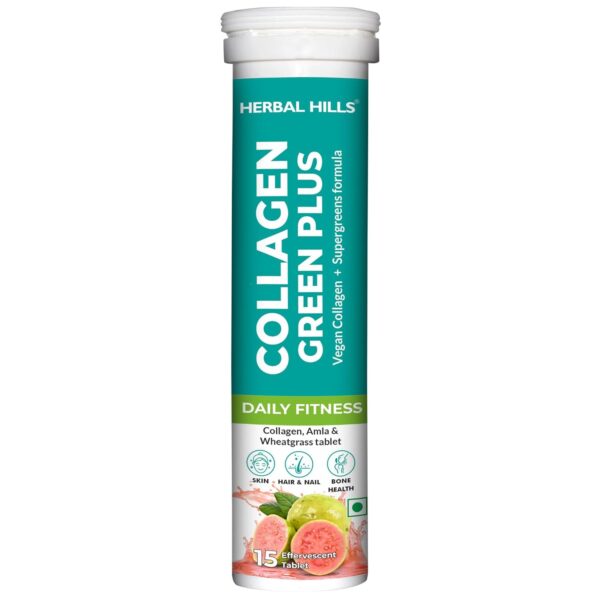 Herbal Hills Collagen Supplement with Amla & Wheatgrass – Green Plus | 15 Tablets | Supports Healthy Skin, Hair, Nails & Joints