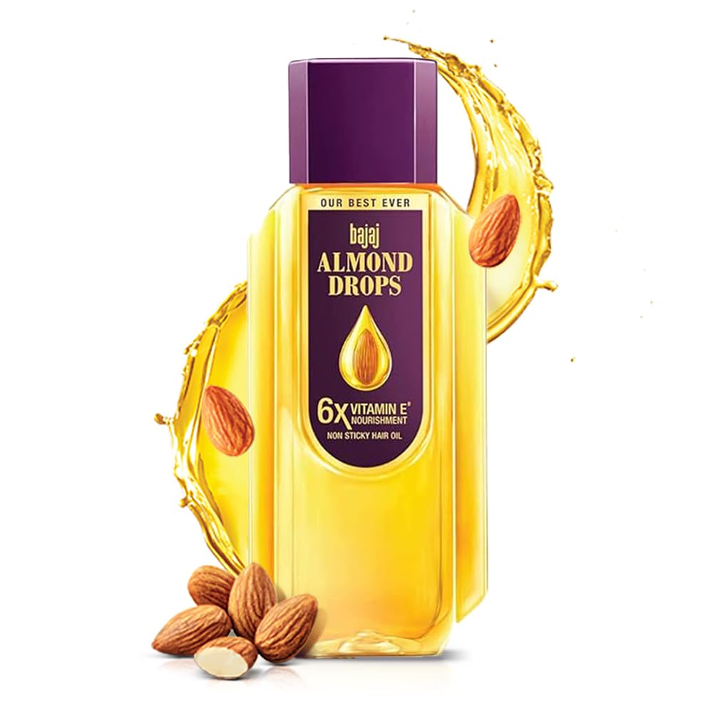 Bajaj Almond Drops Hair Oil | 6X Vitamin E Nourishment | Non-Sticky Hair Oil For Hair Fall Control | 285ml